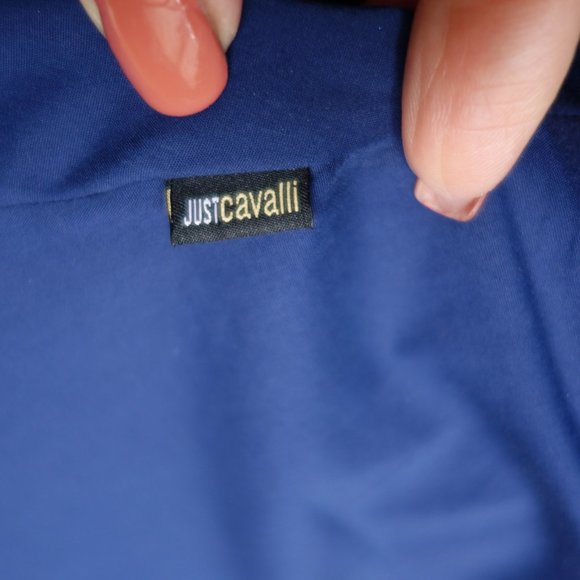 Just Cavalli blue blouse size small $380 puffed sleeves pleats Roberto Cavalli - Picture 9 of 12